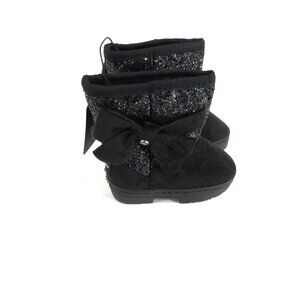 Bebe Baby Girls Black Glitter Bow Winter Boots Size 5 NWT $48